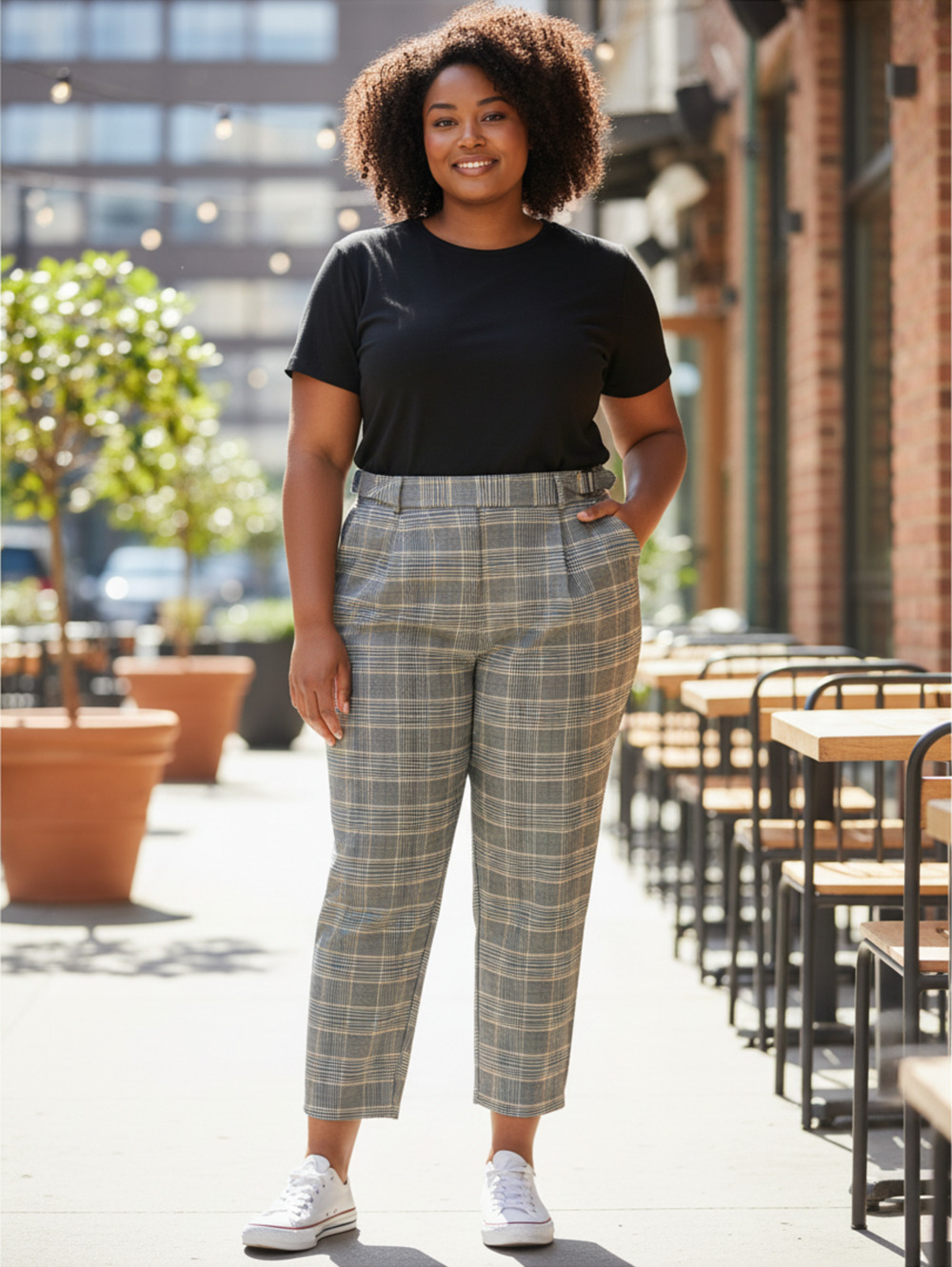 Topshop Check Peg Leg Crop Trousers Grey Glen Plaid Lined US 12 Golf Academia